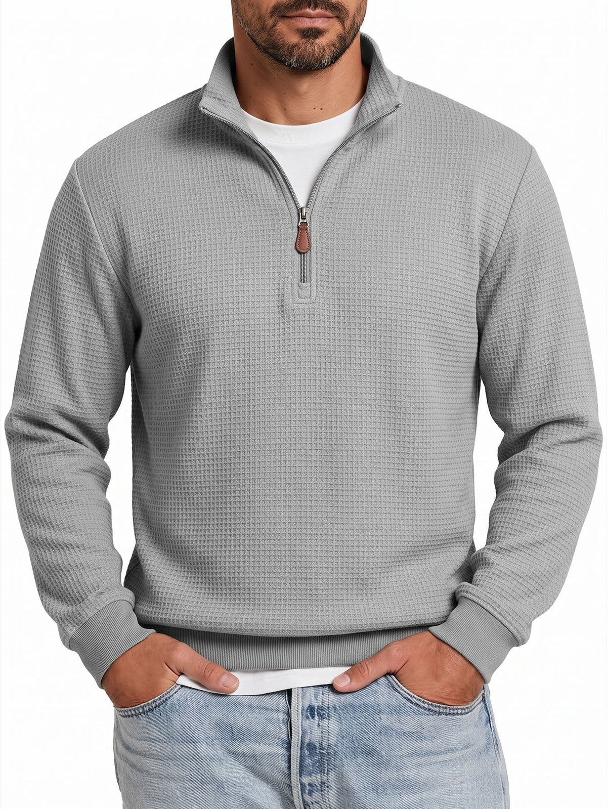 Hoodie casual tricotée homme avec une demi-zip et des manches longues de collier debout