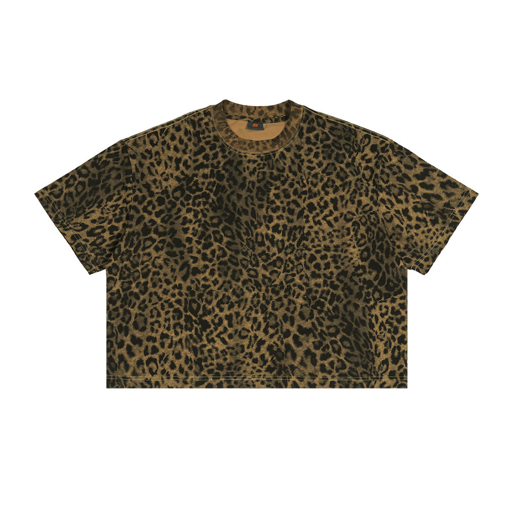 T-shirt détendu pour homme avec un motif imprimé Leopard et des manches de trois quarts de longueur