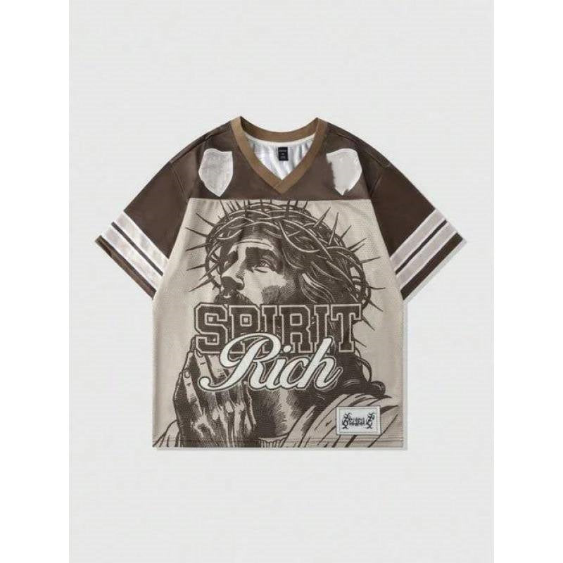T-shirt lettre Retro Polyester Mesh American Retro