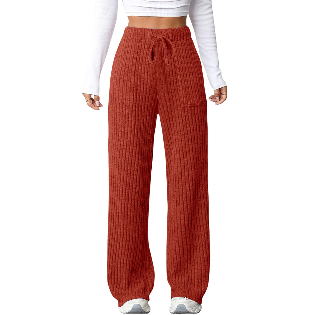Pantalon casual de poche à col solide pour femmes