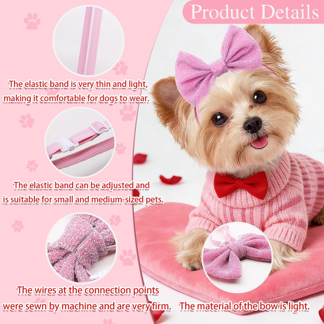 Bande de tête 4Pcs Cheveux de chien Bow pour petits chiens moyens