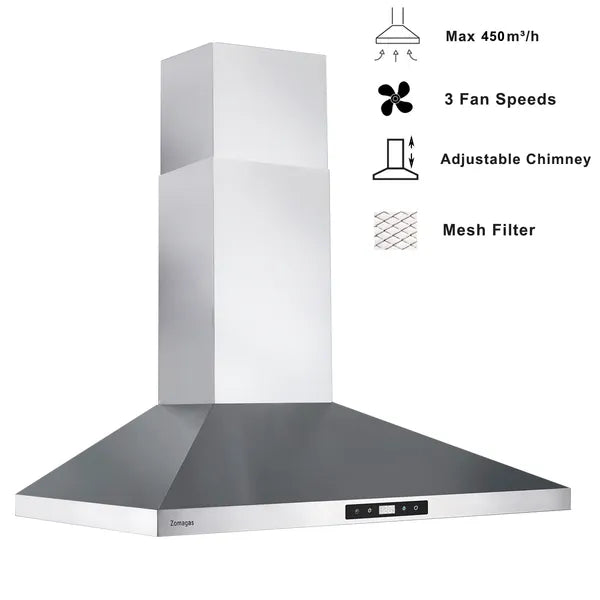 30 pouces Range Hotte murale montée 450 CFM Touch Panel cuisine en acier inoxydable ventilé