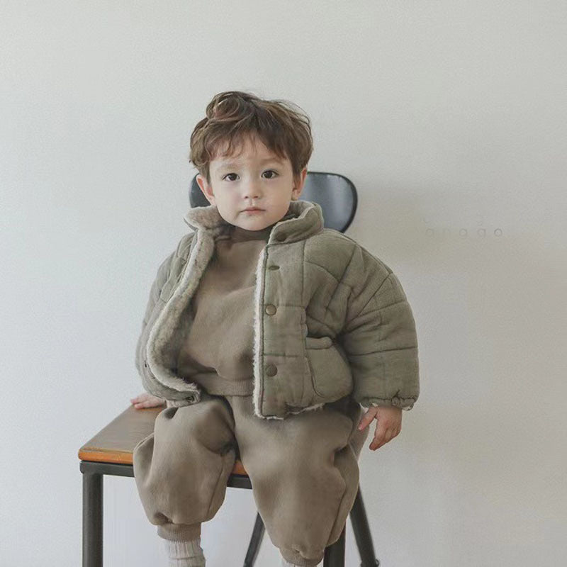 Manteau de coton à manches longues doublée de polaire pour bébé d'hiver