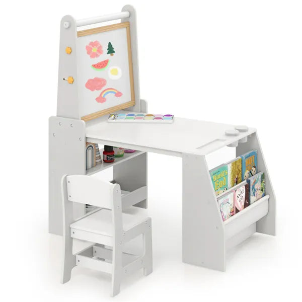 Table d'activités pour enfants gris avec tableau blanc magnétique / tableau et rouleau de papier