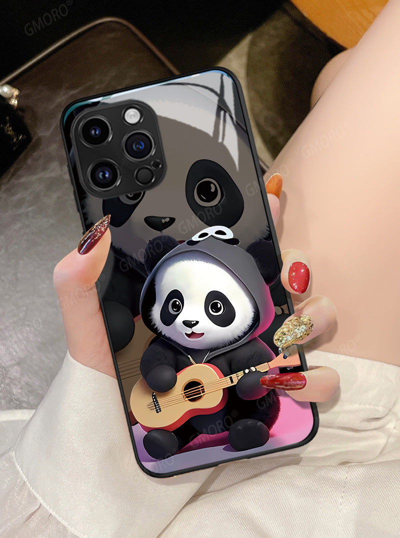 Housse de téléphone Panda Mignon Caricature National Trésor Verre cas dur