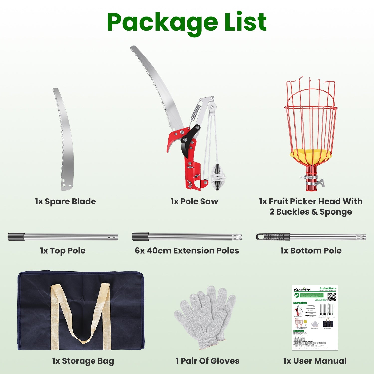 14.4FT OU 10.9FT Option 2-en-1 Picker de scie et de fruits avec Pol en acier inoxydable extensible