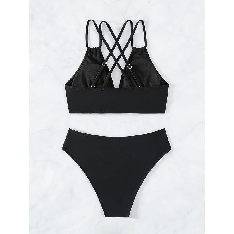 Ensemble de bikini double bracelet noir pour femmes