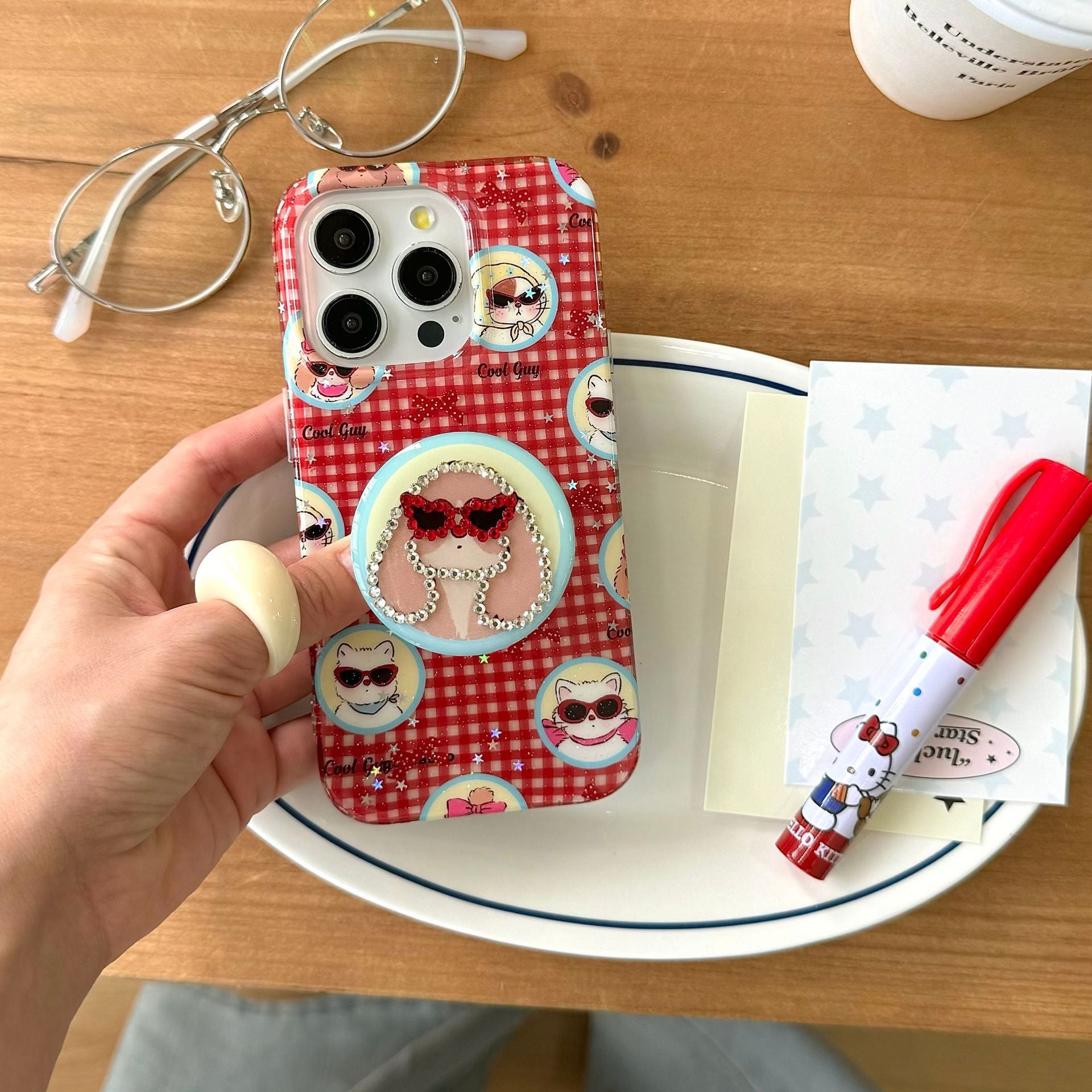 Cartoon Glass Puppy Spot Ensembles de porte-boîte pour téléphone de forage