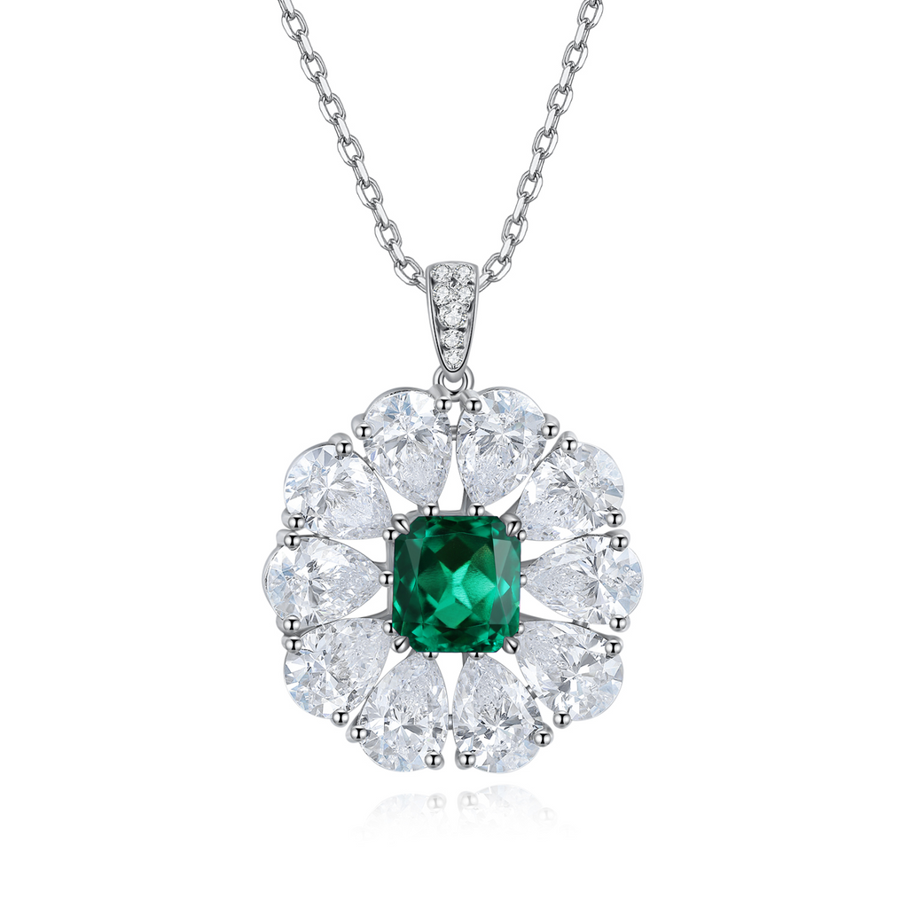 S925 Argent 7.7g Collier de pierre gemme créé en laboratoire