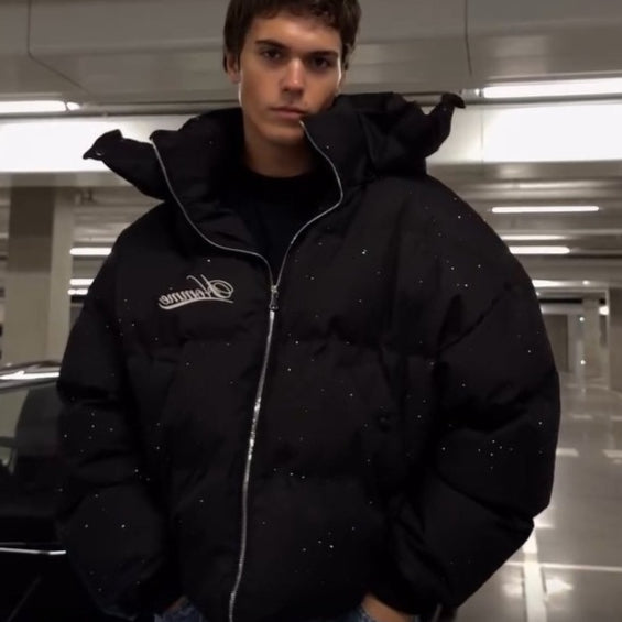Manteau de coton épais avec fermeture éclair et transfert thermique Strass