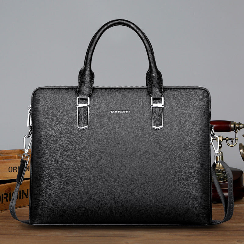 Sac à main pour hommes Double Tir Grande capacité Business Computer Bag Tactile en cuir authentique F