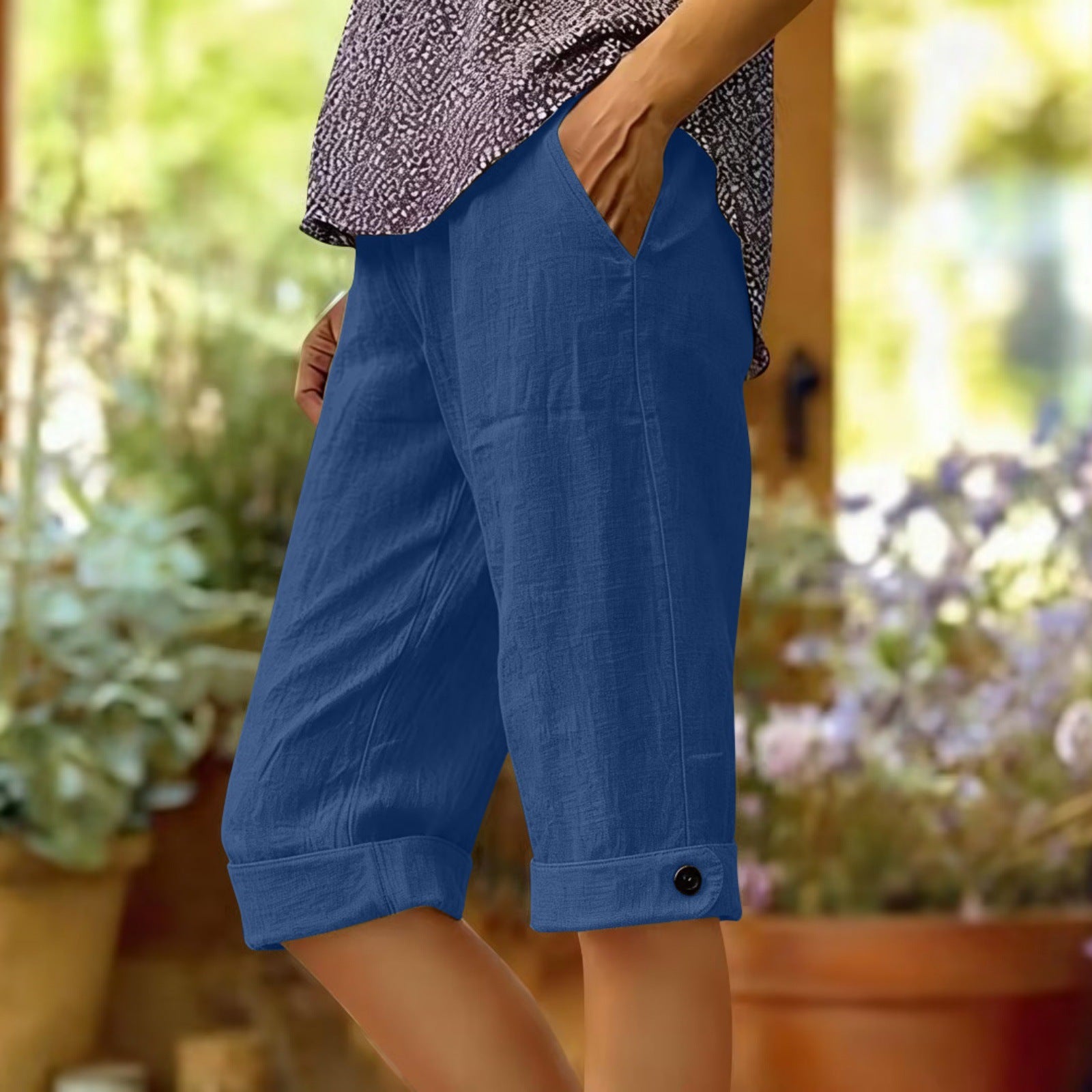 Coton et Linge de maison pour femmes, short lombaire avec ourlet et poches