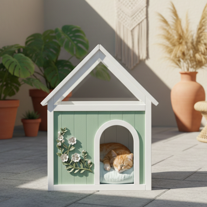 SAGE Cèdre certifié FSC Maison de chat intérieure avec toit en acrylique clair – Maison de chat en bois pour S