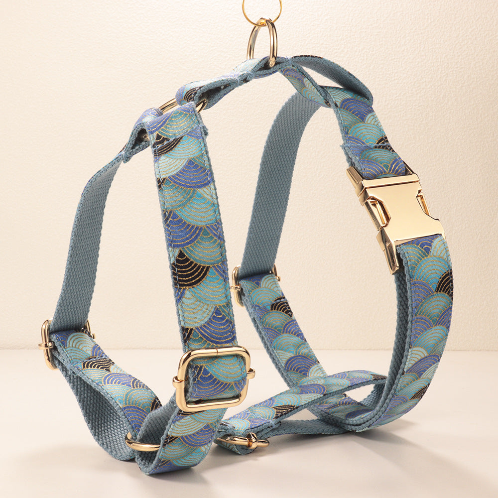 Collier de chien bleu nuancé-pattern doré