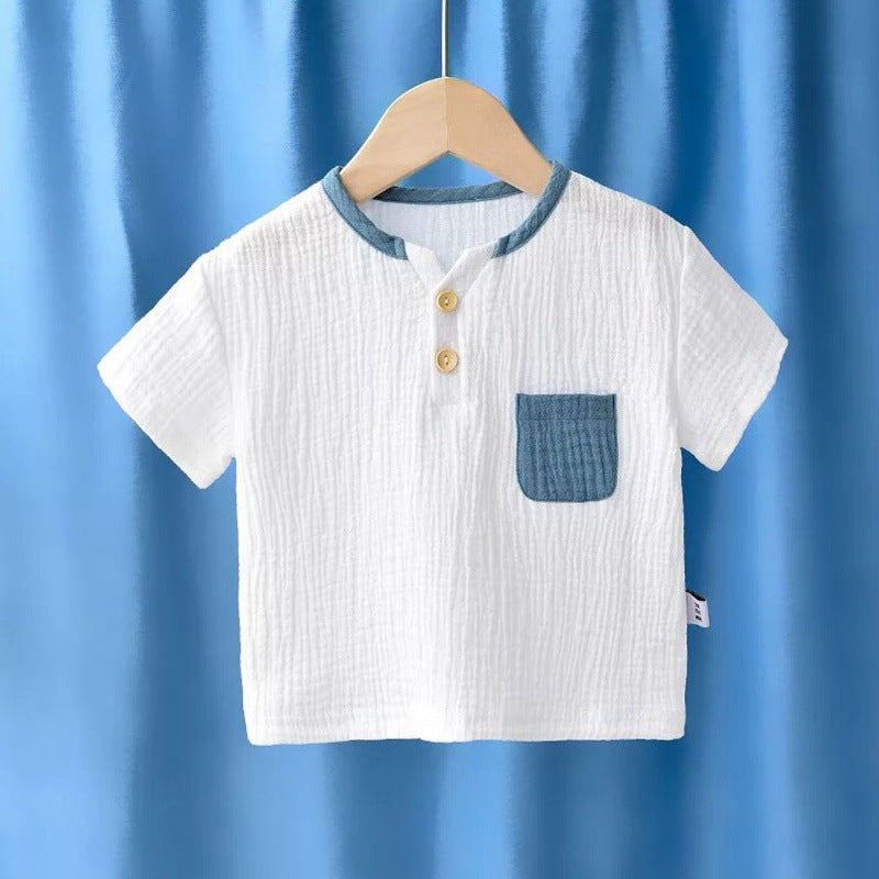 T-shirt en coton à moitié manches respirant et en lin pour enfants