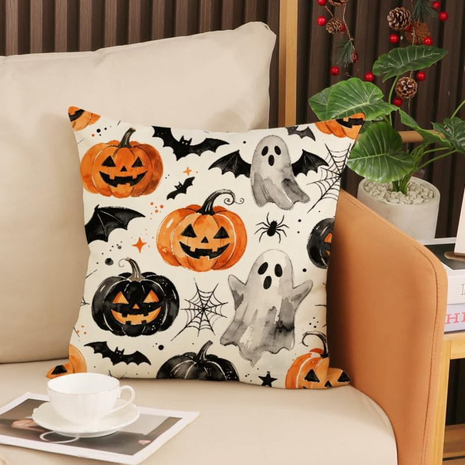 Couverture d'oreiller à jet d'Halloween 18x18 pouce mignon citrouille fantôme décoratif