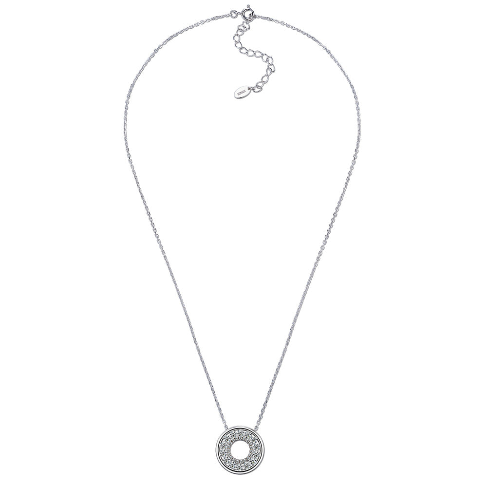 S925 Collier en mousse argentée Sterling Silver Pave Circle 40-45cm D Couleur VVS1 Silver Gold Dual