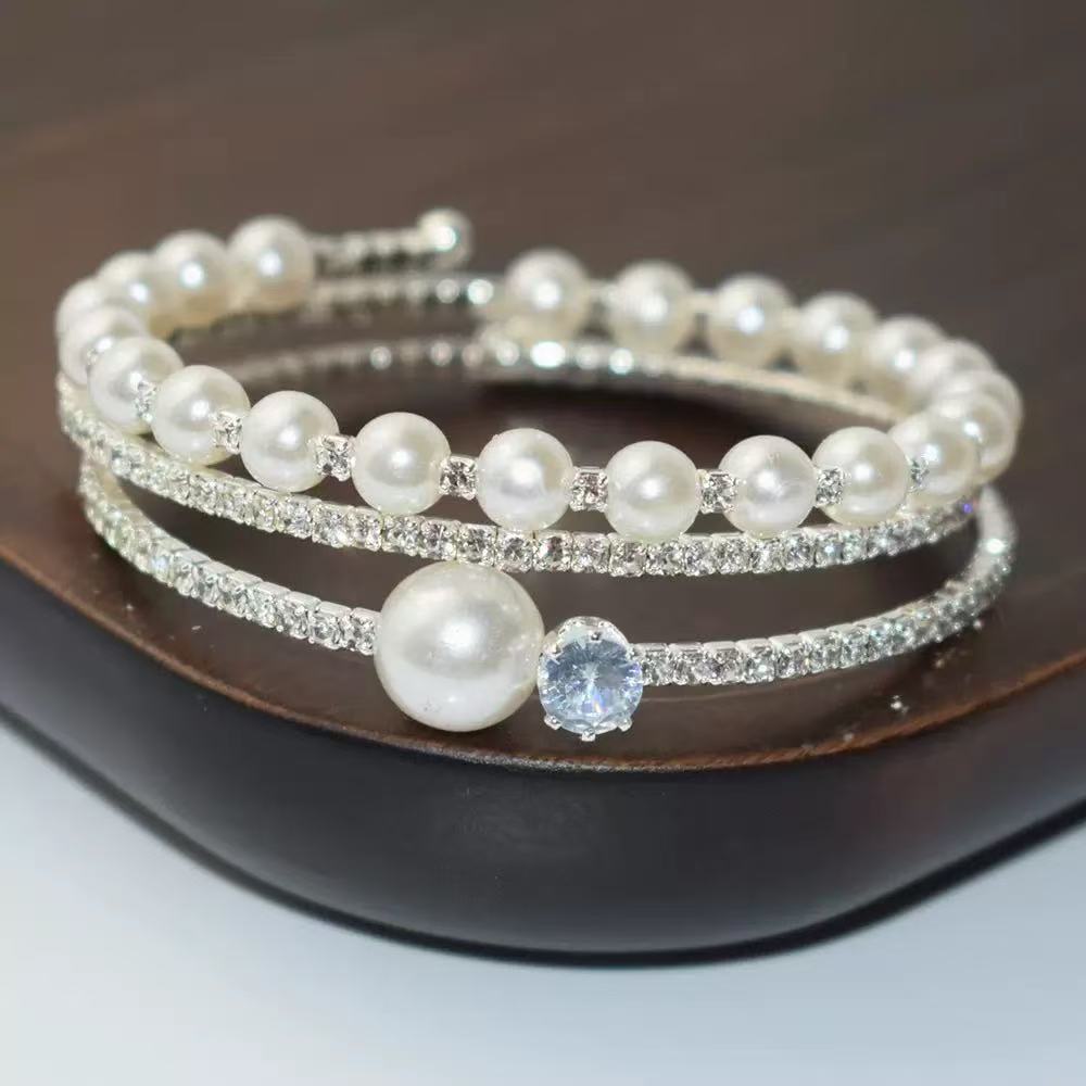 Bijoux de vente chaude Pearl Full Diamond Bracelet élastique Grand Bracelet en Strass Mariage