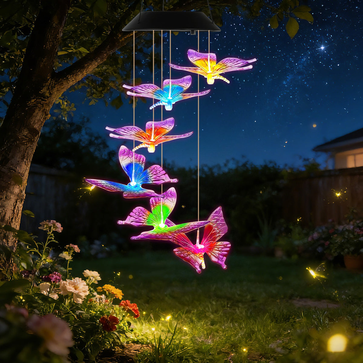 1Pc 2Pcs Quantité Options Vent de papillon solaire Chime 7 Couleur Changement de vent Chime pour Outsi