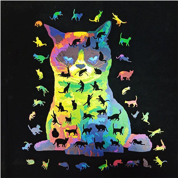 Irrégulier Chat arc-en-ciel Inconfortable Chat bois Puzzle Conseil Jouet de développement de l'intelligence
