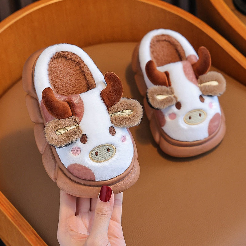 Automne et hiver Pantoufles de coton pour enfants Four à vache