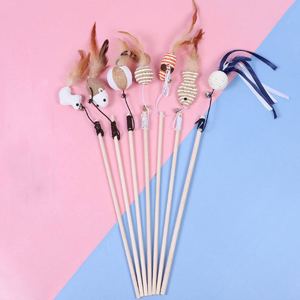 Pôle en bois Funny Cat Stick Toy d'origine bois fait main