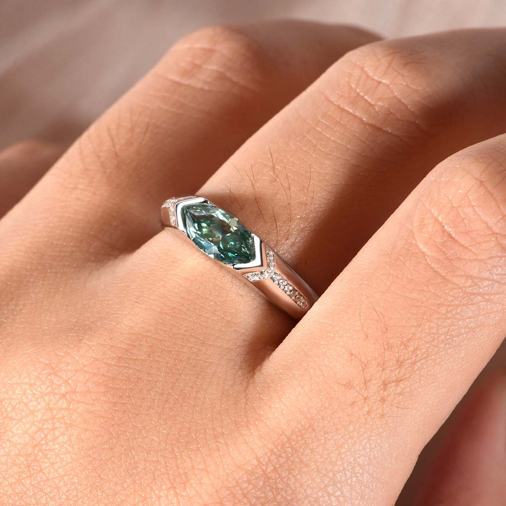 S925 Argent Sterling Marquise 5x10mm Moissanite Anneau D Couleur VVS1 Bande de pave Certifié GRA
