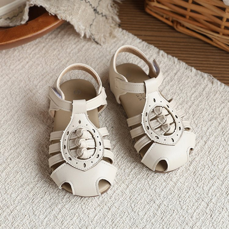 Baotou Woven Sandales romaines Été Arrivée Style coréen Princesse Chaussures pour les filles avec Openw