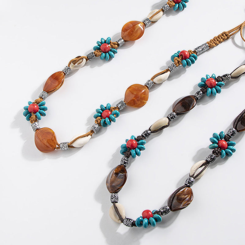 Bohemian style fleur tissée style ethnique fait main perles en bois Ceinture de femmes Loisirs H