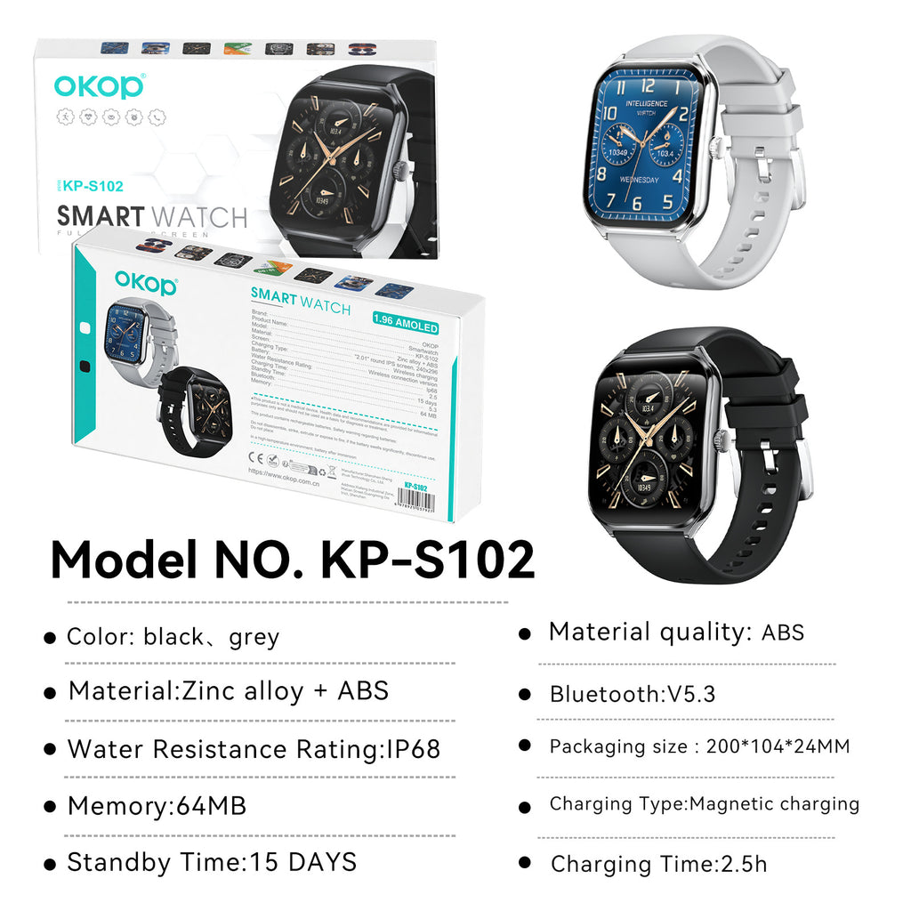 KP-S102 Smartwatch Bluetooth appelant moniteur de pression artérielle Pedometer Courbed Screen Narrow