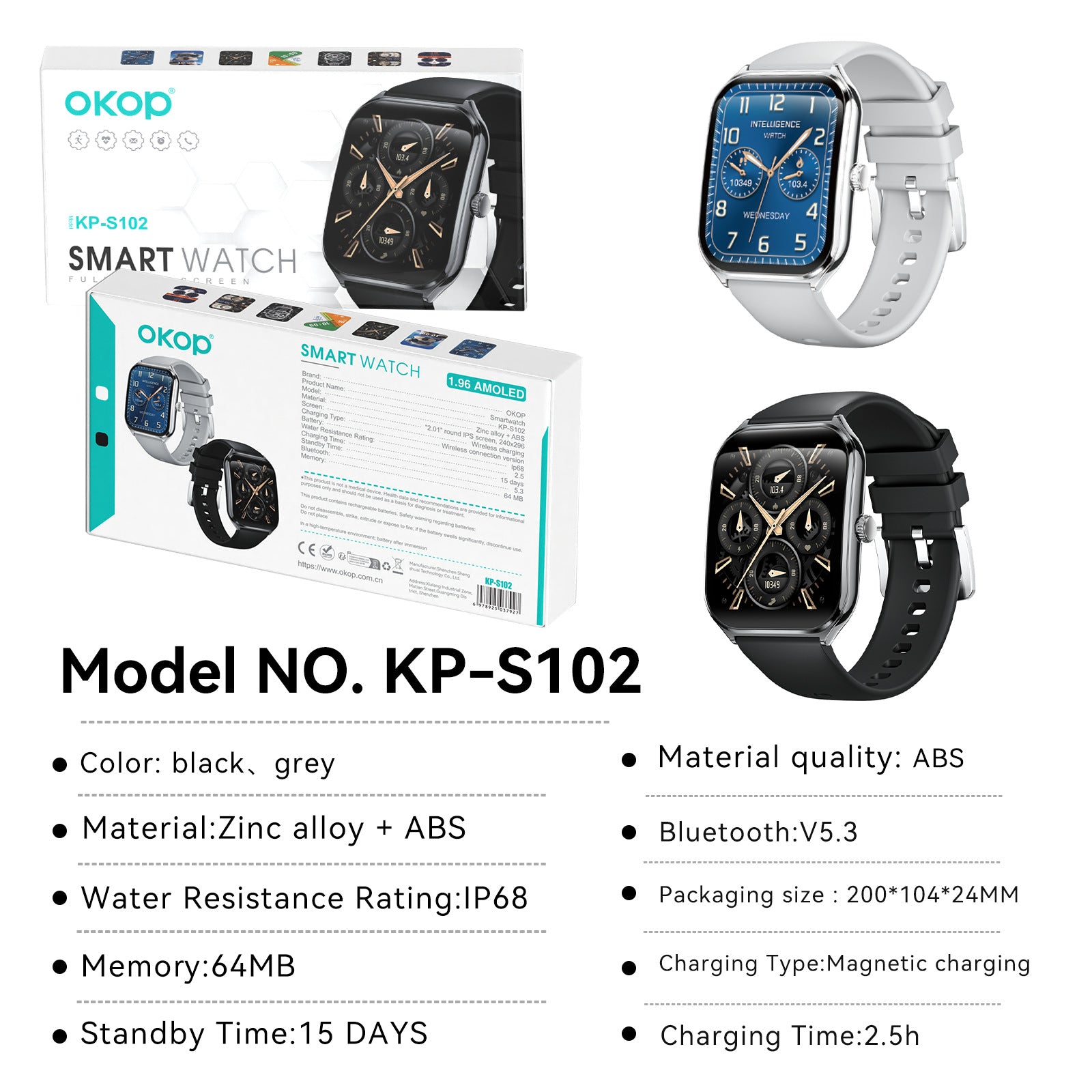 KP-S102 Smartwatch Bluetooth appelant moniteur de pression artérielle Pedometer Courbed Screen Narrow