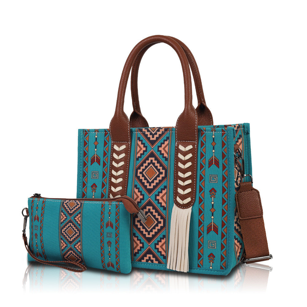 Bohemian Ethnic-Style Tassel Statement Toile Large-Capacity Crossbody Bag