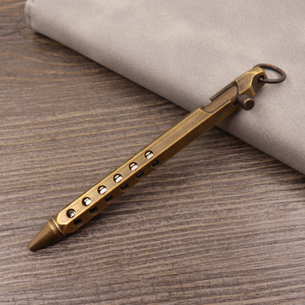 Stylo tactique en métal de type bolt en cuivre pur rétro