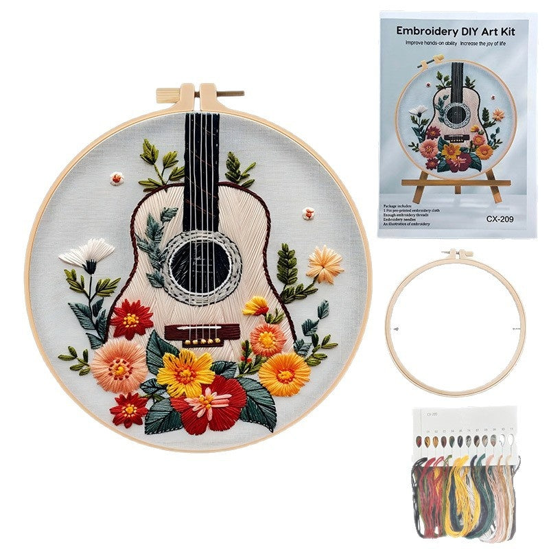 Paquet de matériel de broderie de fleur de guitare