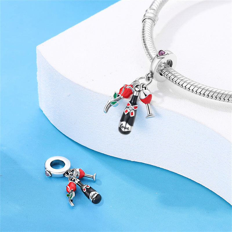 Bracelet pendentif en verre de bière et en verre de vin à thème festif