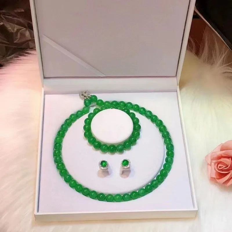 Gao Bing Empereur Green Chalcedony Ball Bracelet Collier Eardrops Costume