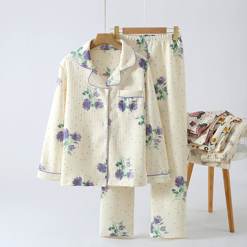 Costume de pyjama en coton d'hiver épais et d'air pour femmes