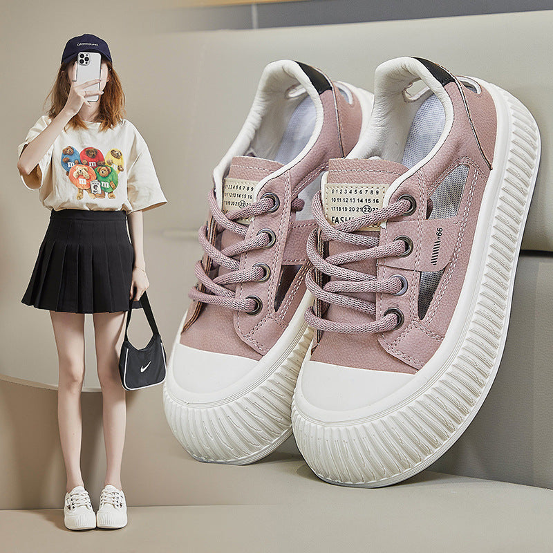 Femmes respirantes Sneakers Casual Hollow-out Chunky-soled Chaussures blanches polyvalentes