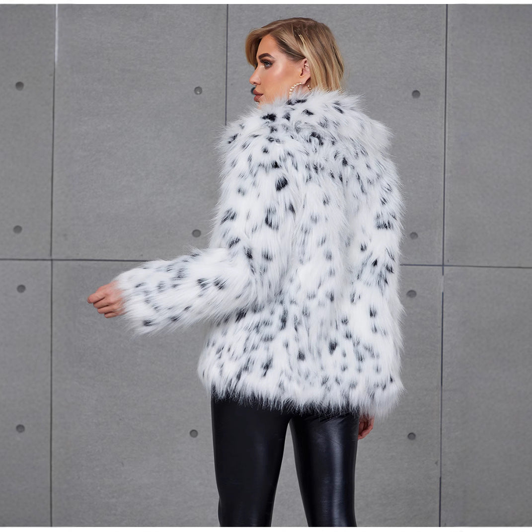 Notch-collar Ocelot Leopard-print Statement Fur Coat