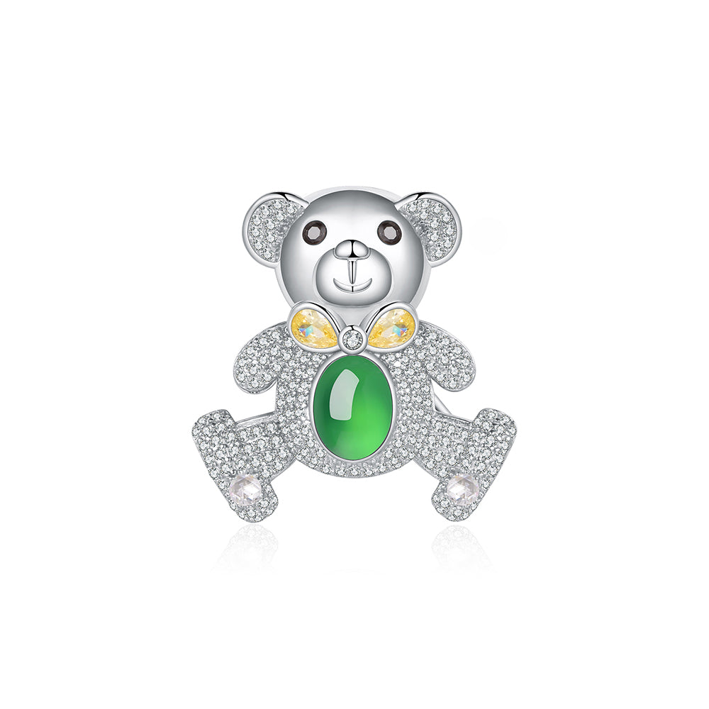 S925 Argent Pave Broch 8x6mm Ovale Green Chalcédoine 7g Platine Platine Cadeau de mode B