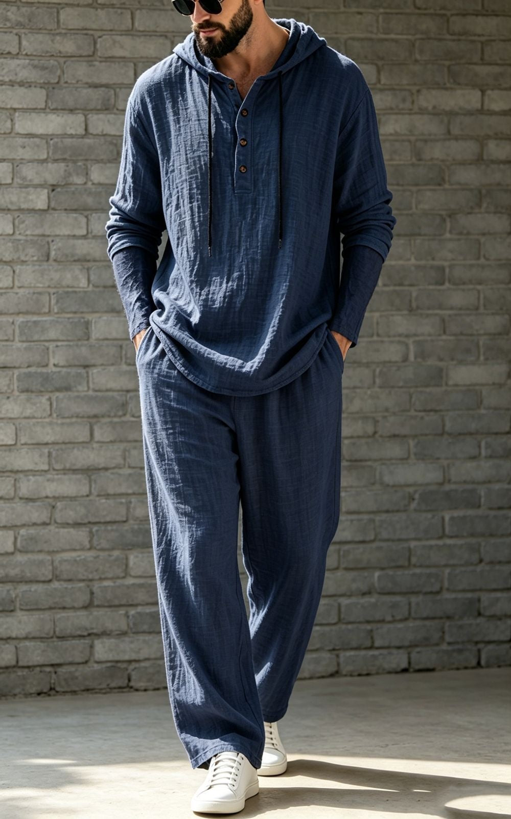 Ensemble à capuche et pantalons en lin, hommes
