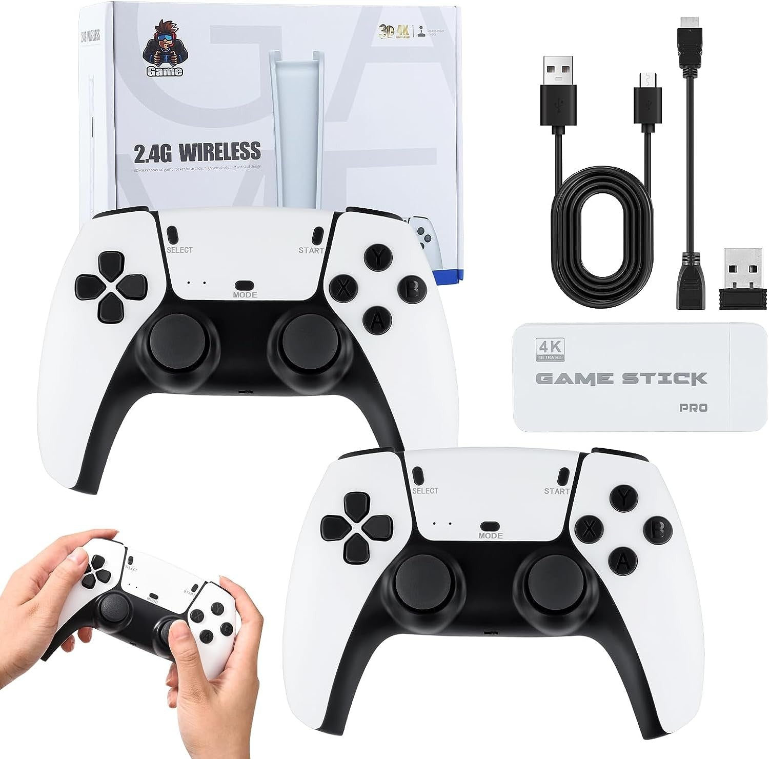 20000 Retro Video Game Console 4K HD TV Game Stick Encre.2 Contrôleur sans fil