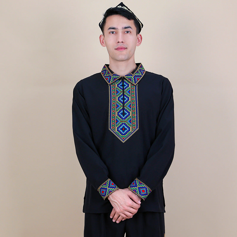 T-shirt blanc à manches longues style Uyghur