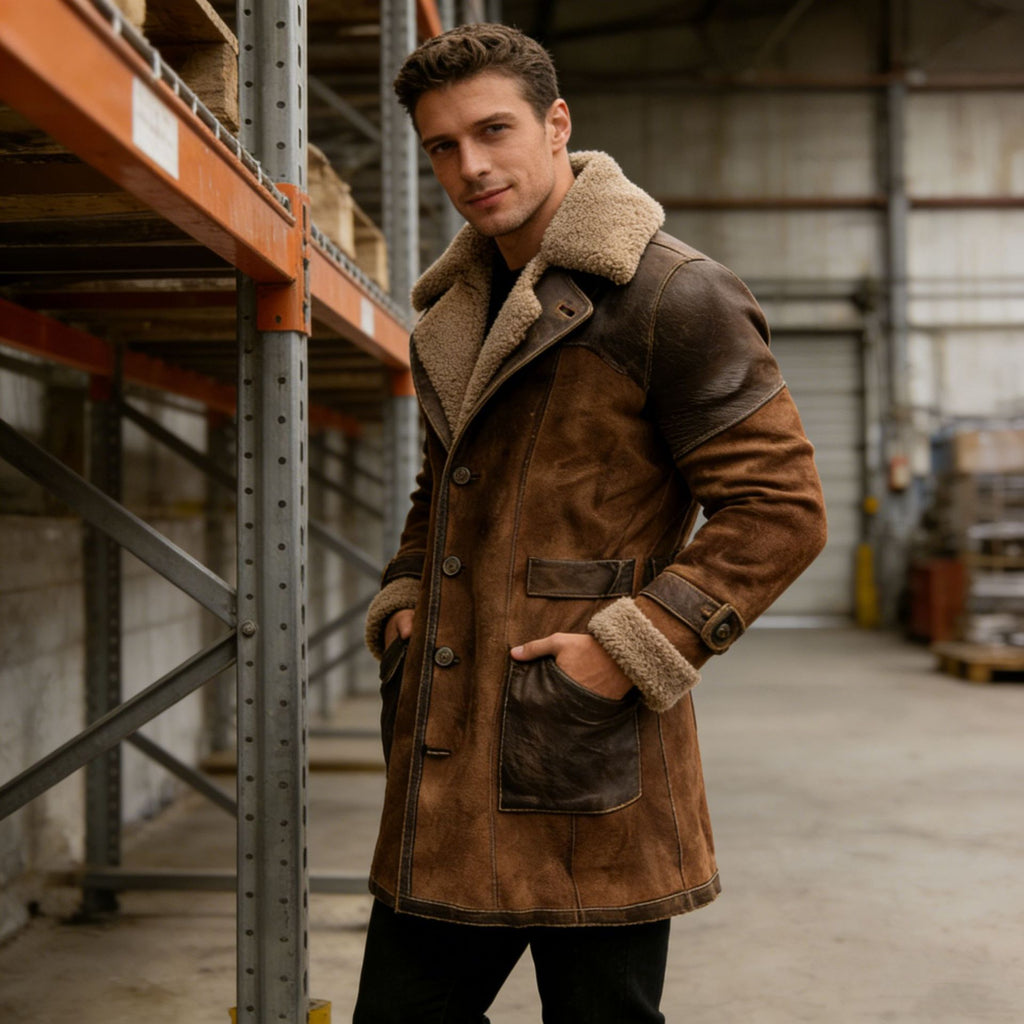 Hommes Retro Patchwork Suede Coat