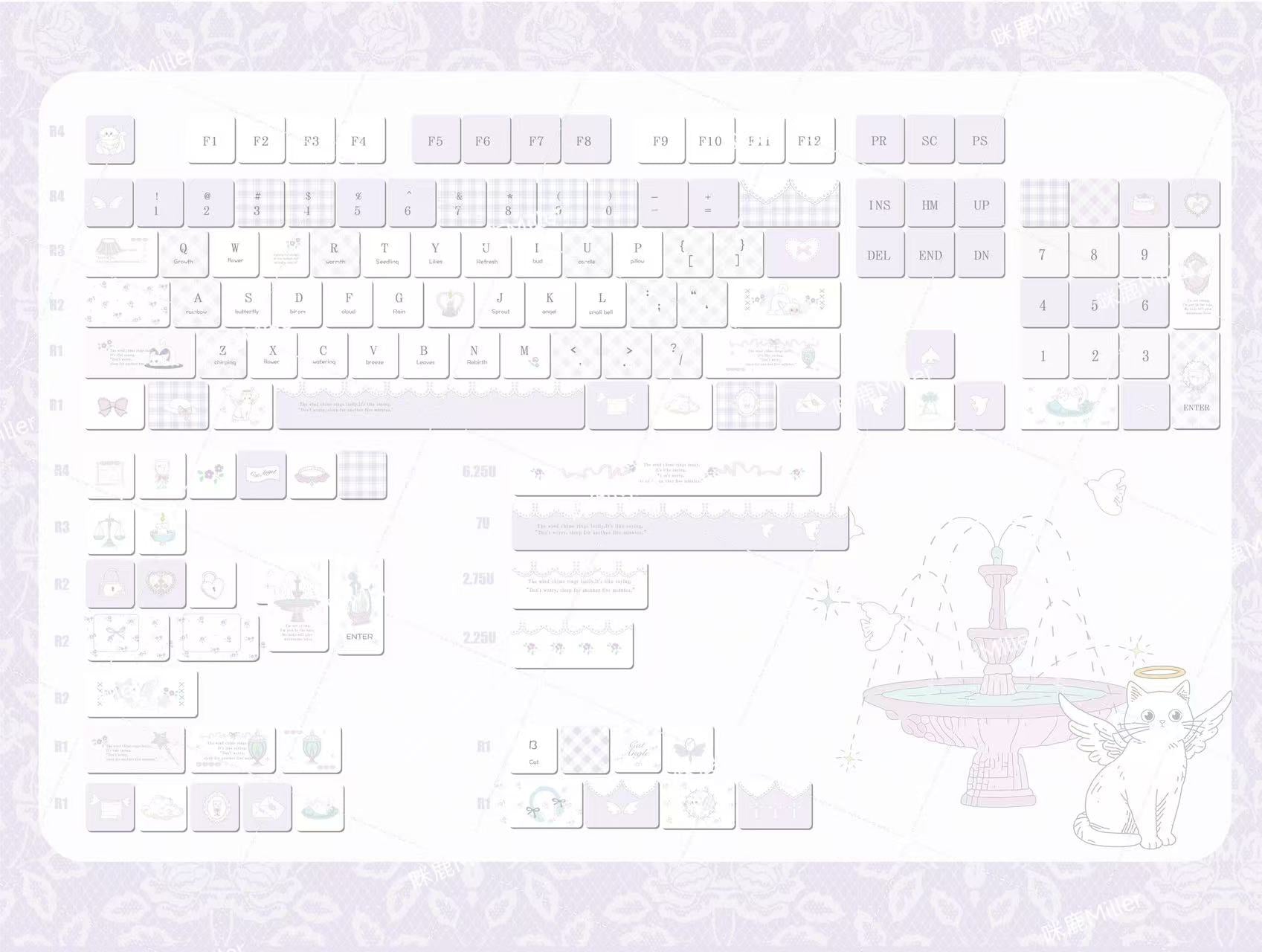 Meow Meow Hymn Keycaps dans les protéines violet et lavandelegant