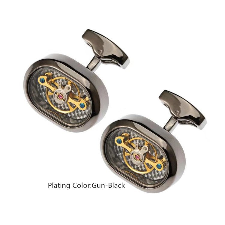 Mouvement Tourbillon Homme Boutons de manchette Gun Noir Français