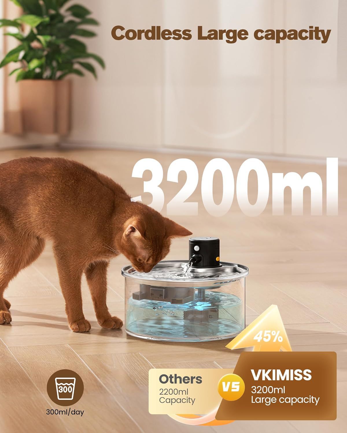 Fontaine d'eau automatique Smart Pet sans fil en acier inoxydable