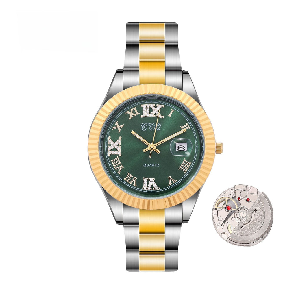 Progressive gold steel watch