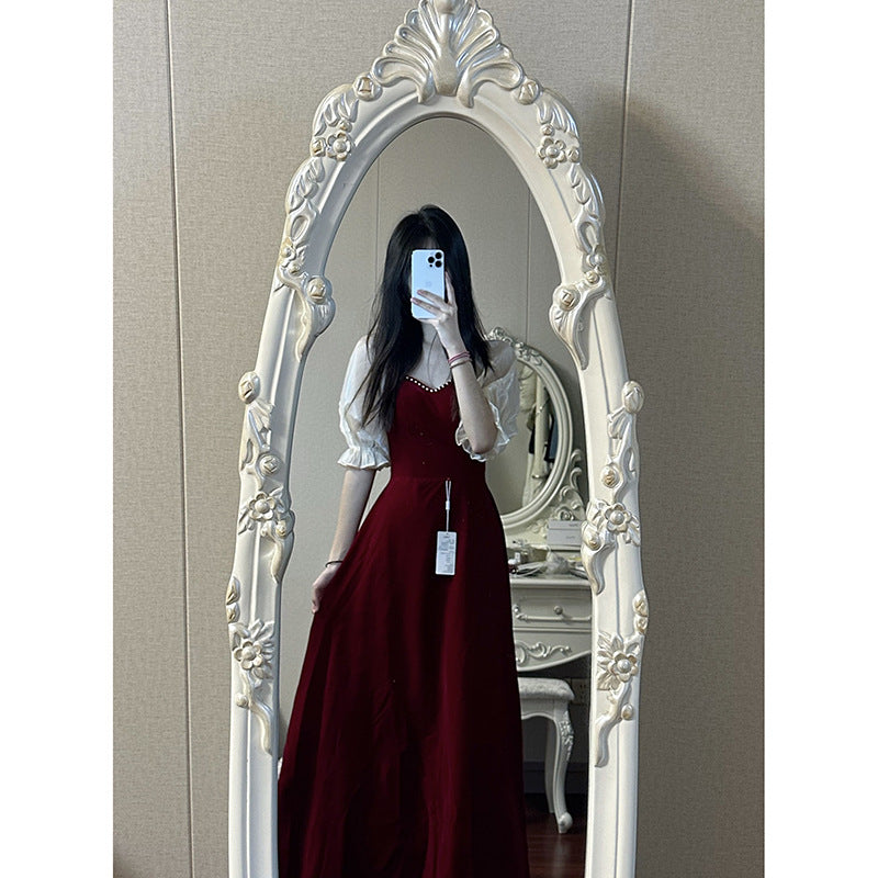 Petit Vin Plus Taille Puff Rouge Manches Princesse Robe de soirée de haute qualité
