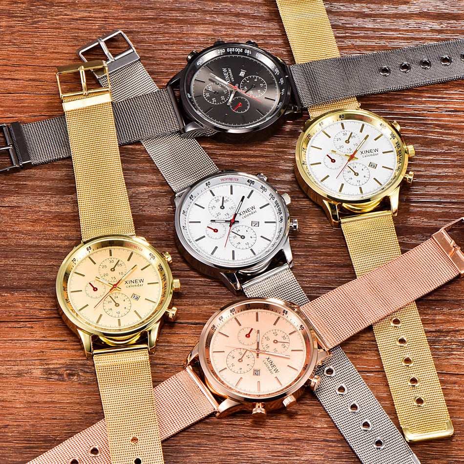 Montres de mode hommes en acier inoxydable Date Montre Quartz